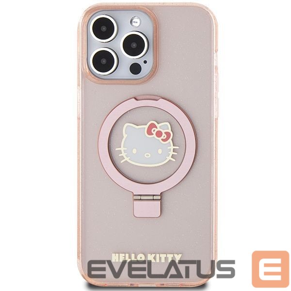 Aizmugurējais vāciņš Hello Kitty Hello Kitty Ring Stand Glitter Electrop Logo MagSafe Case for iPhone 15 Pro Max - Pink