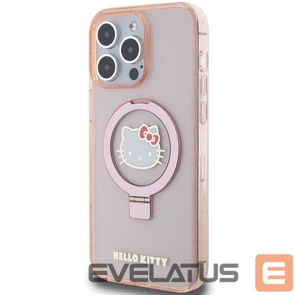 Aizmugurējais vāciņš Hello Kitty Hello Kitty Ring Stand Glitter Electrop Logo MagSafe Case for iPhone 15 Pro Max - Pink