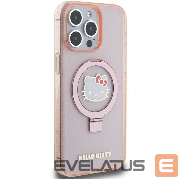 Aizmugurējais vāciņš Hello Kitty Hello Kitty Ring Stand Glitter Electrop Logo MagSafe Case for iPhone 15 Pro Max - Pink