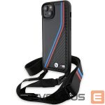 Aizmugurējais vāciņš BMW  BMW M Edition Carbon Tricolor Lines & Strap case for iPhone 15 Plus / 14 Plus - black 