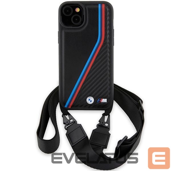 Aizmugurējais vāciņš BMW BMW M Edition Carbon Tricolor Lines & Strap case for iPhone 15 Plus / 14 Plus - black