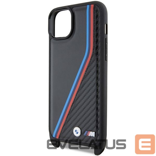 Aizmugurējais vāciņš BMW BMW M Edition Carbon Tricolor Lines & Strap case for iPhone 15 Plus / 14 Plus - black