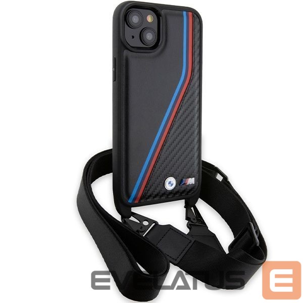 Aizmugurējais vāciņš BMW BMW M Edition Carbon Tricolor Lines & Strap case for iPhone 15 Plus / 14 Plus - black