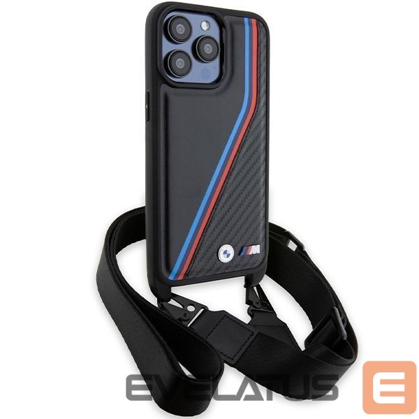 Aizmugurējais vāciņš BMW BMW M Edition Carbon Tricolor Lines & Strap case for iPhone 15 Pro Max - black