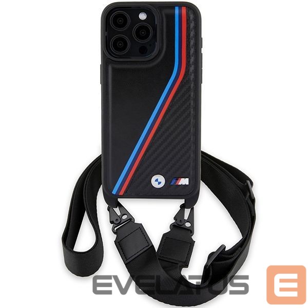 Aizmugurējais vāciņš BMW BMW M Edition Carbon Tricolor Lines & Strap case for iPhone 15 Pro Max - black
