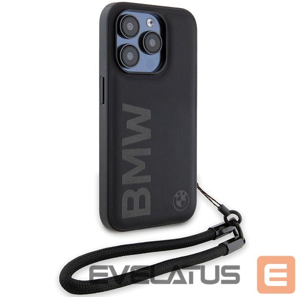 Aizmugurējais vāciņš BMW BMW Signature Leather Wordmark Cord case for iPhone 15 Pro Max - black