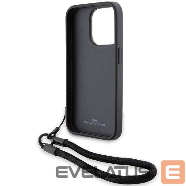 Aizmugurējais vāciņš BMW BMW Signature Leather Wordmark Cord case for iPhone 15 Pro Max - black