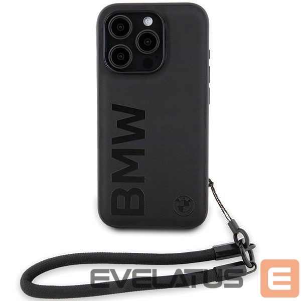 Aizmugurējais vāciņš BMW BMW Signature Leather Wordmark Cord case for iPhone 15 Pro Max - black