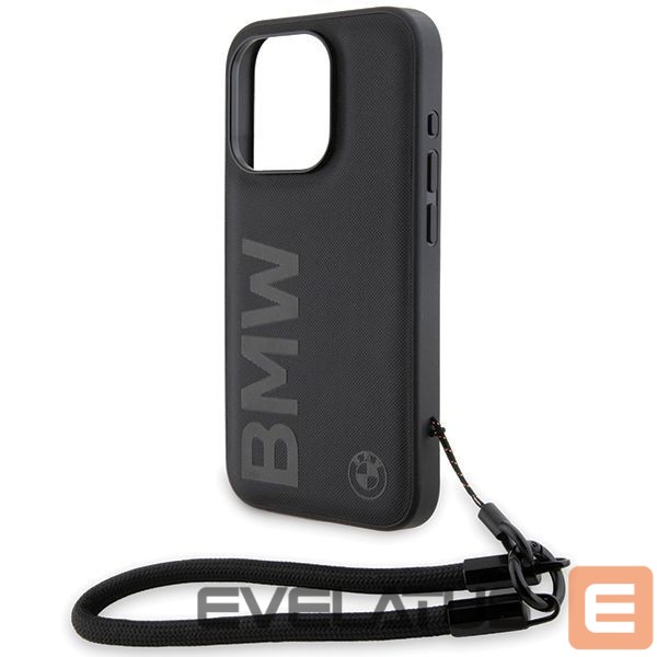 Aizmugurējais vāciņš BMW BMW Signature Leather Wordmark Cord case for iPhone 15 Pro Max - black