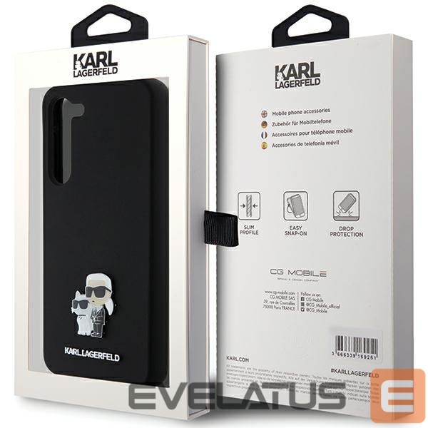 Aizmugurējais vāciņš Karl Lagerfeld Karl Lagerfeld Silicone Karl&Choupette Metal Pin case for Samsung Galaxy S23+ - black