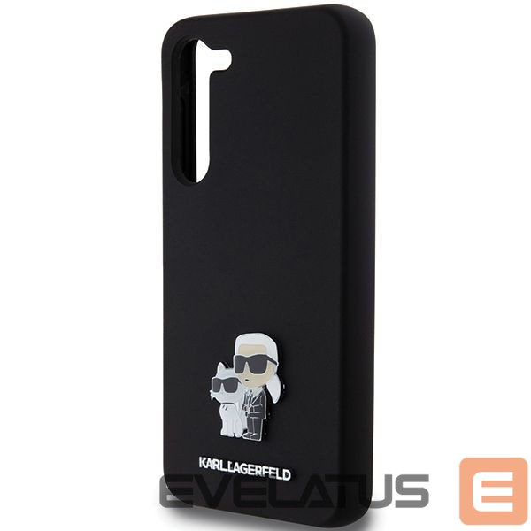 Aizmugurējais vāciņš Karl Lagerfeld Karl Lagerfeld Silicone Karl&Choupette Metal Pin case for Samsung Galaxy S23+ - black