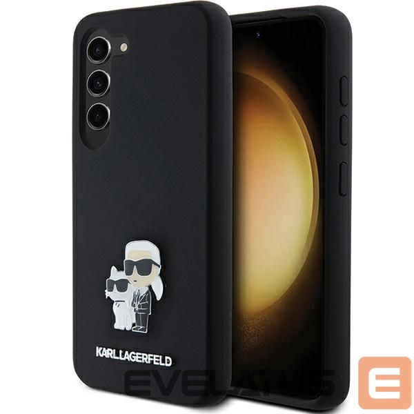 Aizmugurējais vāciņš Karl Lagerfeld Karl Lagerfeld Silicone Karl&Choupette Metal Pin case for Samsung Galaxy S23 - black