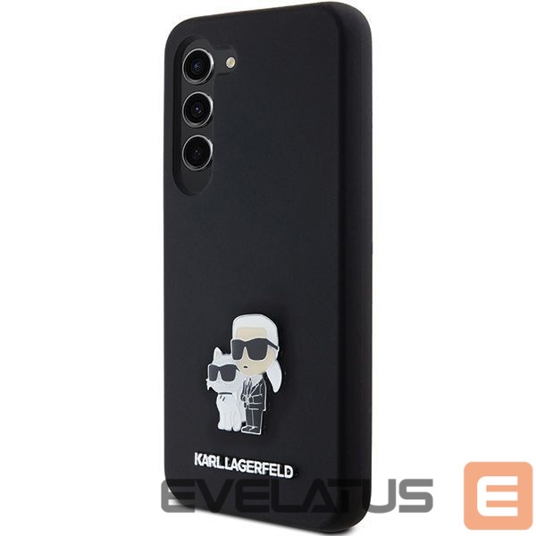 Aizmugurējais vāciņš Karl Lagerfeld Karl Lagerfeld Silicone Karl&Choupette Metal Pin case for Samsung Galaxy S23 - black