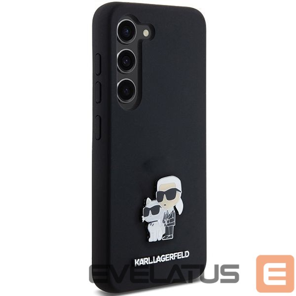 Aizmugurējais vāciņš Karl Lagerfeld Karl Lagerfeld Silicone Karl&Choupette Metal Pin case for Samsung Galaxy S23 - black