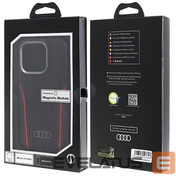 Cits mobilo telefonu aksesuārs Audi Audi Genuine Leather case with MagSafe for iPhone 15 Pro - black and red