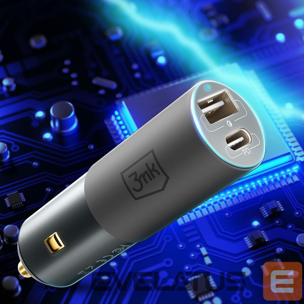 Kabelis 3MK 3mk Hyper Car Charger USB-C USB-A 100W - silver
