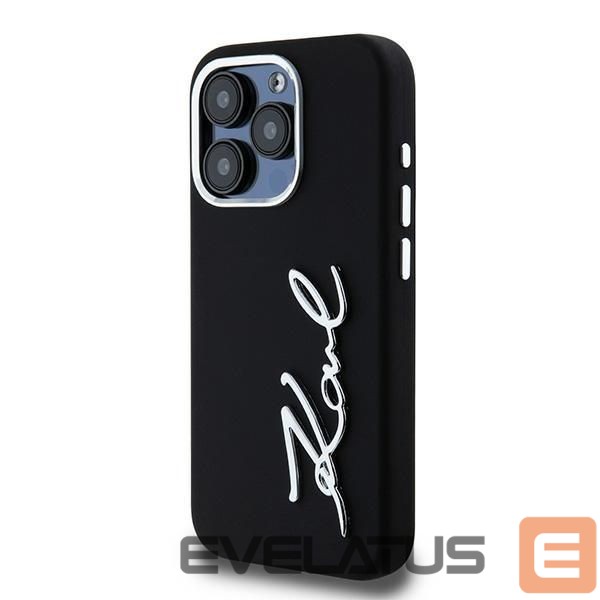 Cits mobilo telefonu aksesuārs Karl Lagerfeld Karl Lagerfeld Silicone Metal Script Logo case for iPhone 15 Pro - black