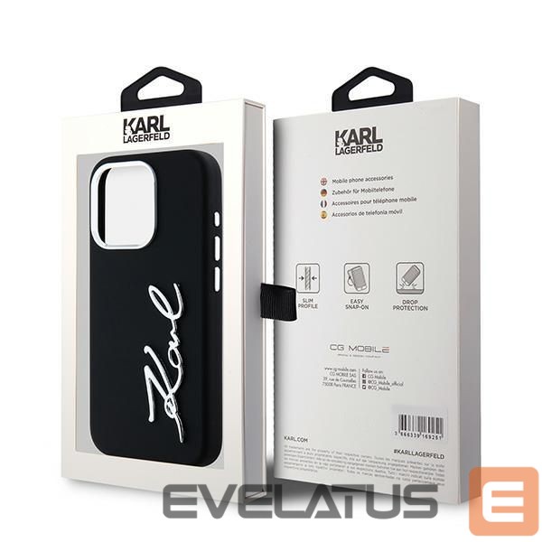 Cits mobilo telefonu aksesuārs Karl Lagerfeld Karl Lagerfeld Silicone Metal Script Logo case for iPhone 15 Pro - black