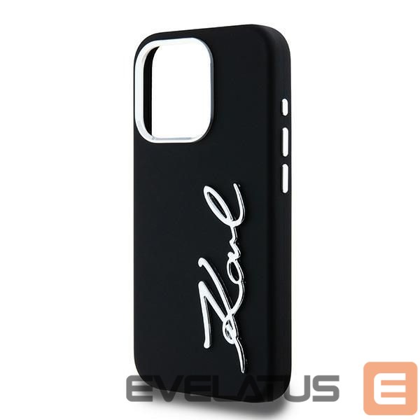 Cits mobilo telefonu aksesuārs Karl Lagerfeld Karl Lagerfeld Silicone Metal Script Logo case for iPhone 15 Pro - black