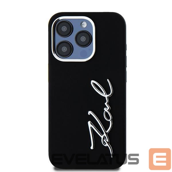 Cits mobilo telefonu aksesuārs Karl Lagerfeld Karl Lagerfeld Silicone Metal Script Logo case for iPhone 15 Pro - black