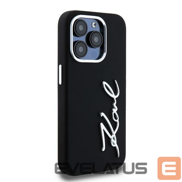 Cits mobilo telefonu aksesuārs Karl Lagerfeld Karl Lagerfeld Silicone Metal Script Logo case for iPhone 15 Pro - black