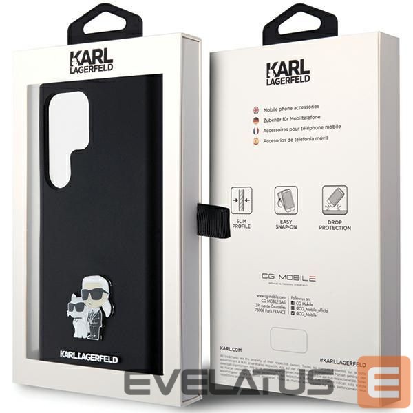 Cits mobilo telefonu aksesuārs Karl Lagerfeld Karl Lagerfeld Silicone Karl&Choupette Metal Pin case for Samsung Galaxy S24 Ultra - black
