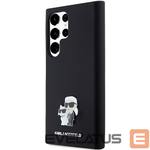 Cits mobilo telefonu aksesuārs Karl Lagerfeld Karl Lagerfeld Silicone Karl&Choupette Metal Pin case for Samsung Galaxy S24 Ultra - black
