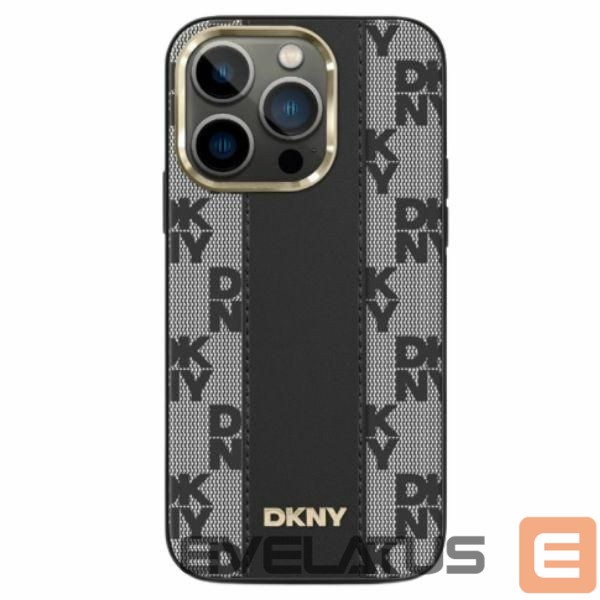 Cits mobilo telefonu aksesuārs DKNY DKNY Leather Checkered Mono Pattern MagSafe Case for iPhone 15 Plus / 14 Plus - Black