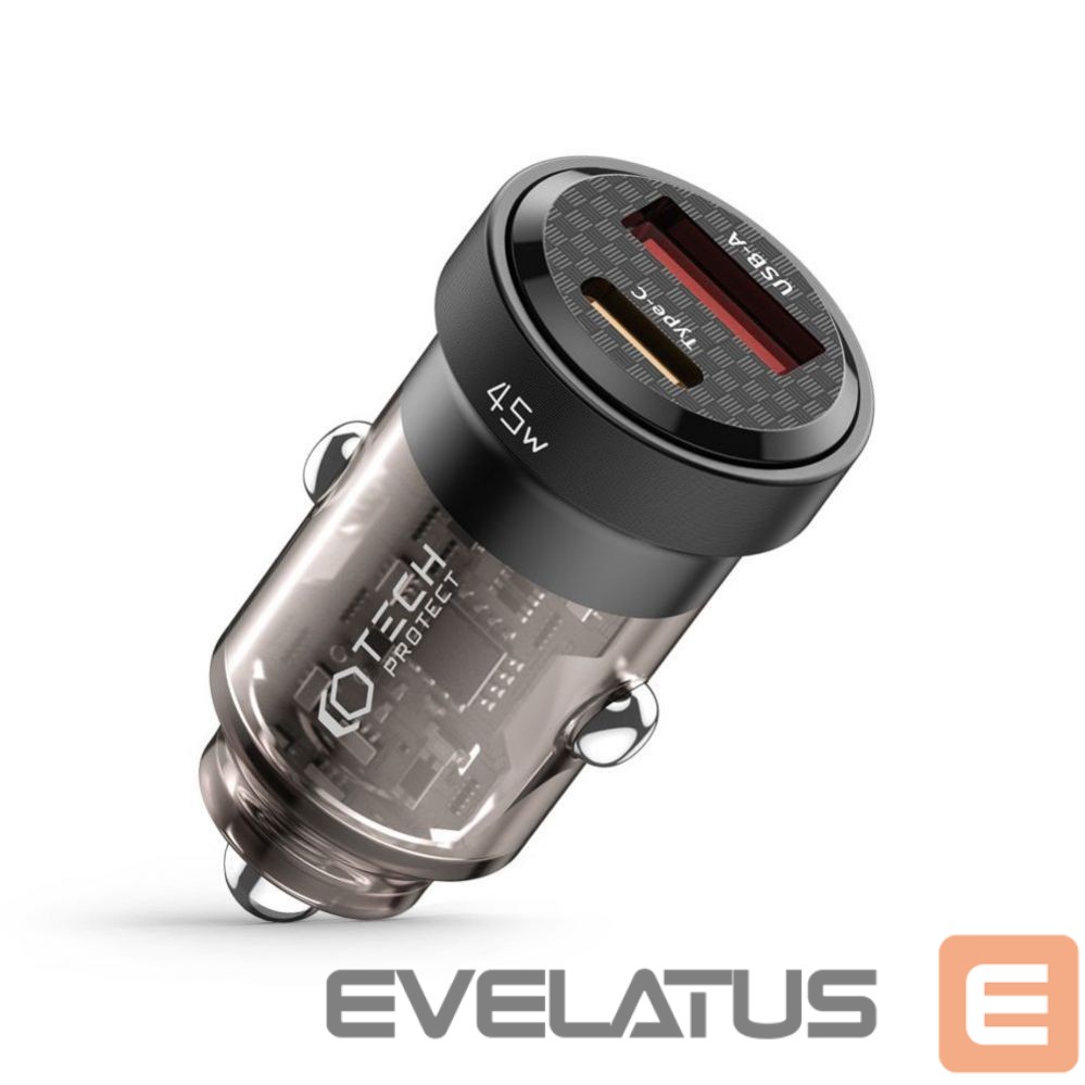 Adapteris Tech-Protect Tech-Protect CC45W Car Charger USB-C PD 45W / USB-A QC 3.0 - Black