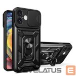 Aizmugurējais vāciņš Hurtel  Hybrid Armor Camshield iPhone 16 Plus Armored Case with Camera Cover and Stand - Black 