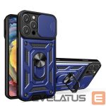 Aizmugurējais vāciņš Hurtel  Hybrid Armor Camshield iPhone 16 Pro Armored Case with Camera Cover and Stand - Blue 