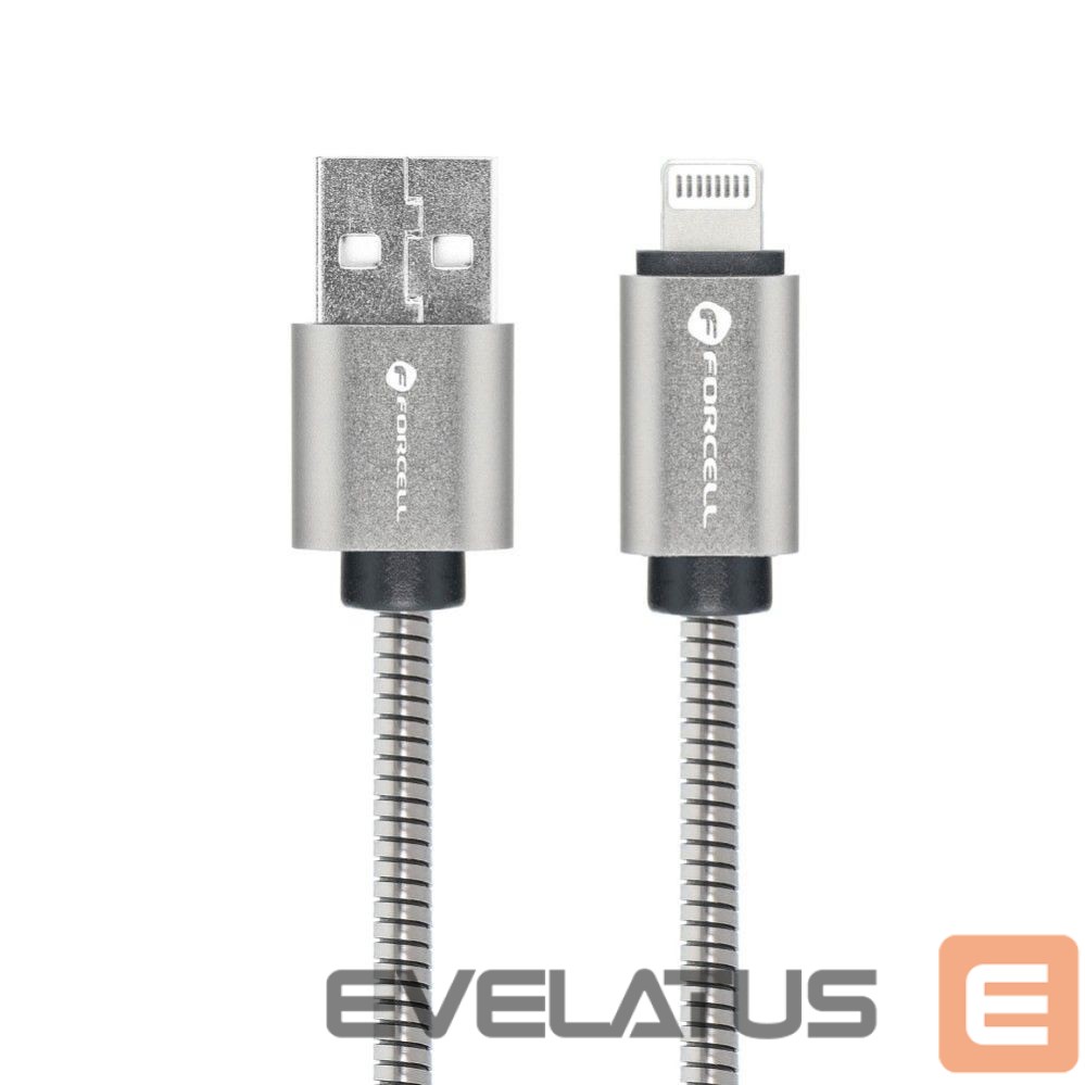 Kabelis Forcell Cable USB A to Lightning Forcell F-Energy 2,4A 12W Metal 1 m C236 silver