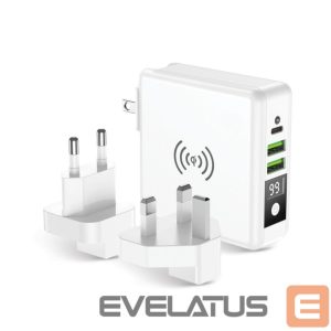 Adapteris Forcell  Multifunction charger Forcell F-Energy 4in1 2 x USB A + USB C 15W + power bank 8000mAh + wireless charging white 