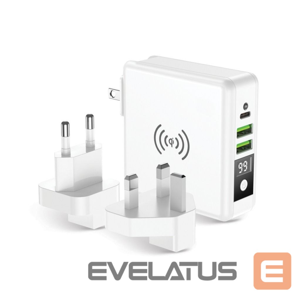 Adapteris Forcell Multifunction charger Forcell F-Energy 4in1 2 x USB A + USB C 15W + power bank 8000mAh + wireless charging white