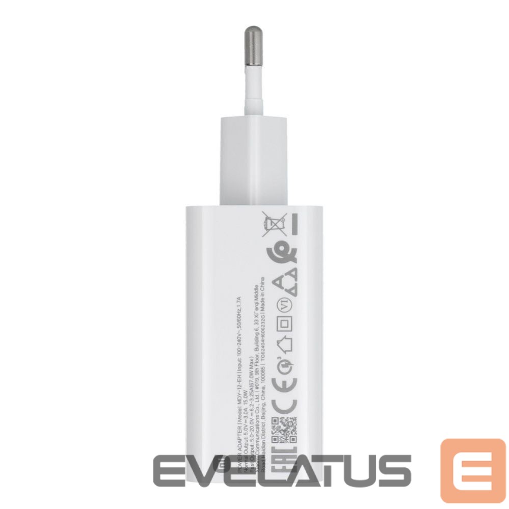 Adapteris Xiaomi XIAOMI original charger USB A QC3.0 3A 67W MDY-12-EH white bulk