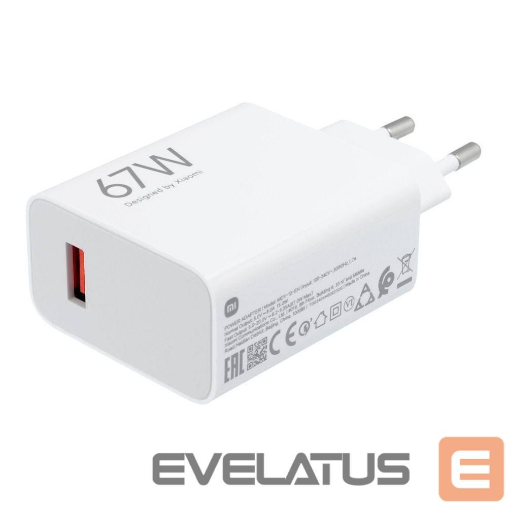 Adapteris Xiaomi XIAOMI original charger USB A QC3.0 3A 67W MDY-12-EH white bulk