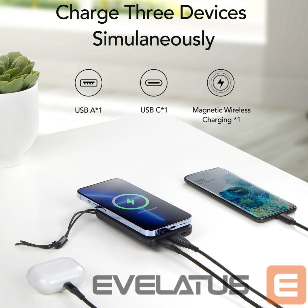 Ārējais akumulators Veger Powerbank compatible with Magsafe Veger MagOn (VP1151 / W1151) PD QC3.0 2A 20W with wireless charging 10000 mAh white