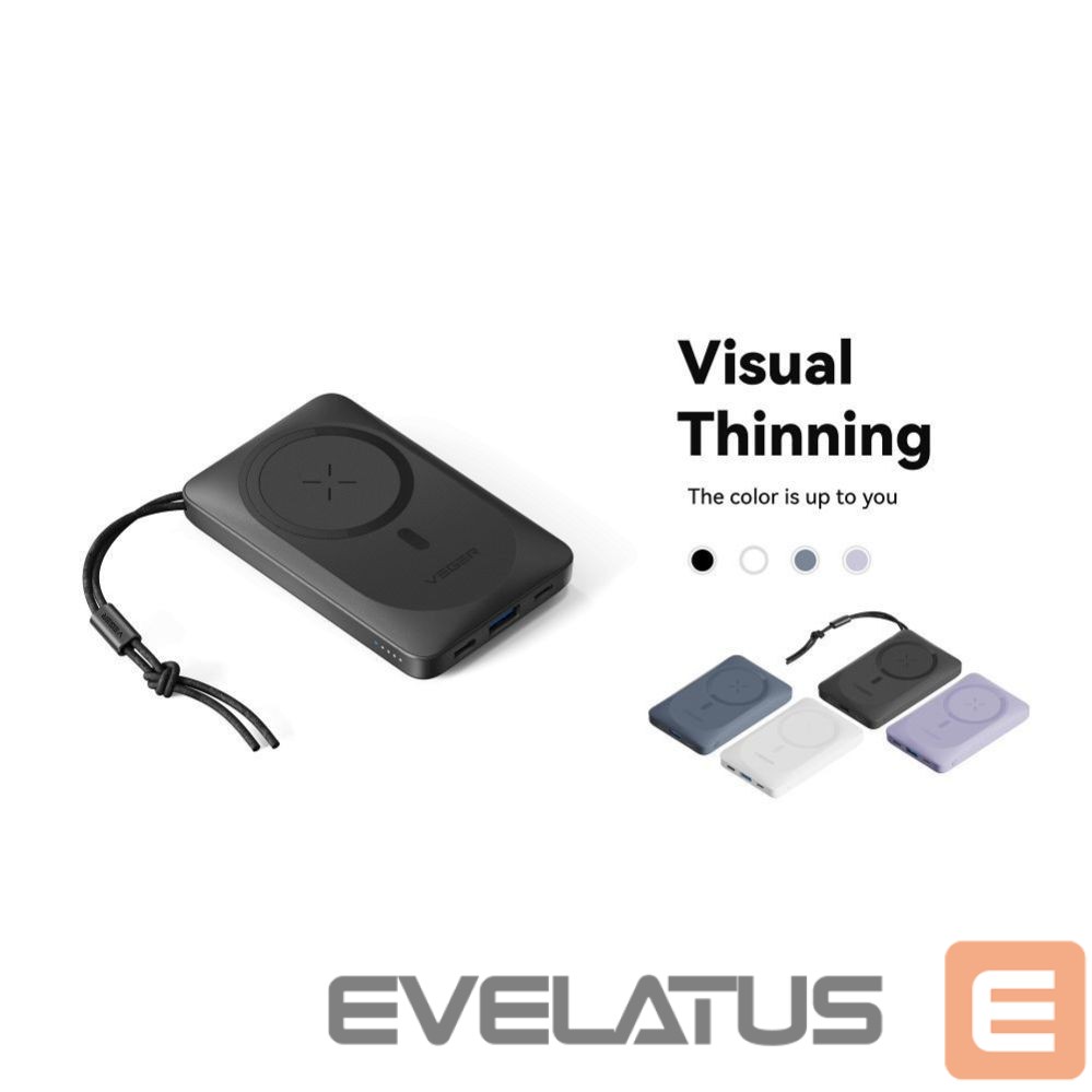 Ārējais akumulators Veger Powerbank compatible with Magsafe Veger MagOn (VP1151 / W1151) PD QC3.0 2A 20W with wireless charging 10000 mAh white