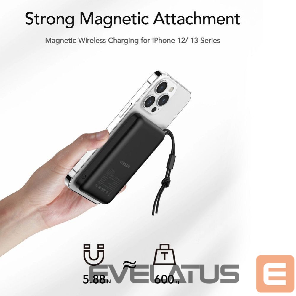 Ārējais akumulators Veger Powerbank compatible with Magsafe Veger MagOn (VP1151 / W1151) PD QC3.0 2A 20W with wireless charging 10000 mAh white
