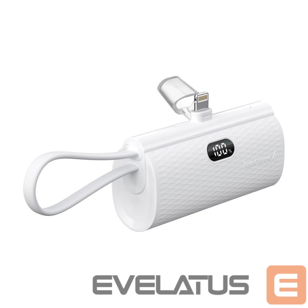 Ārējais akumulators Forcell Powerbank Forcell F-Energy Power Plug F5K3 PD 20W 5000 mAh with built-in connector Lightning white