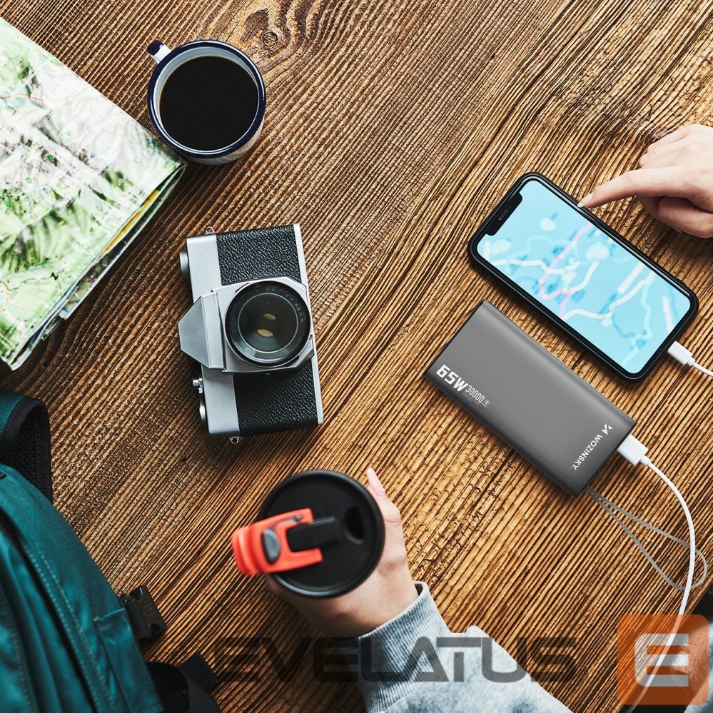 Ārējais akumulators Wozinsky Powerbank Wozinsky K65+ 65W 30000mAh 2x USB-C, 1x USB-A 65W - black
