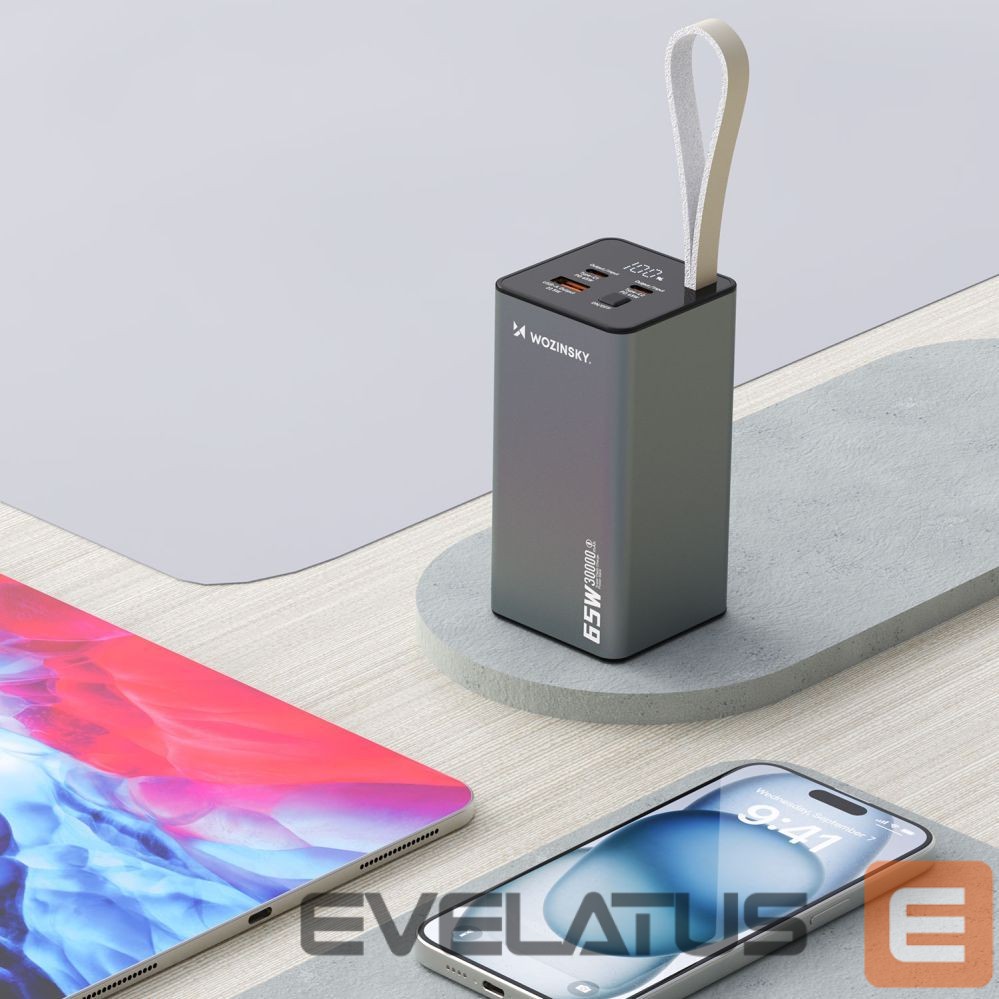 Ārējais akumulators Wozinsky Powerbank Wozinsky K65+ 65W 30000mAh 2x USB-C, 1x USB-A 65W - black