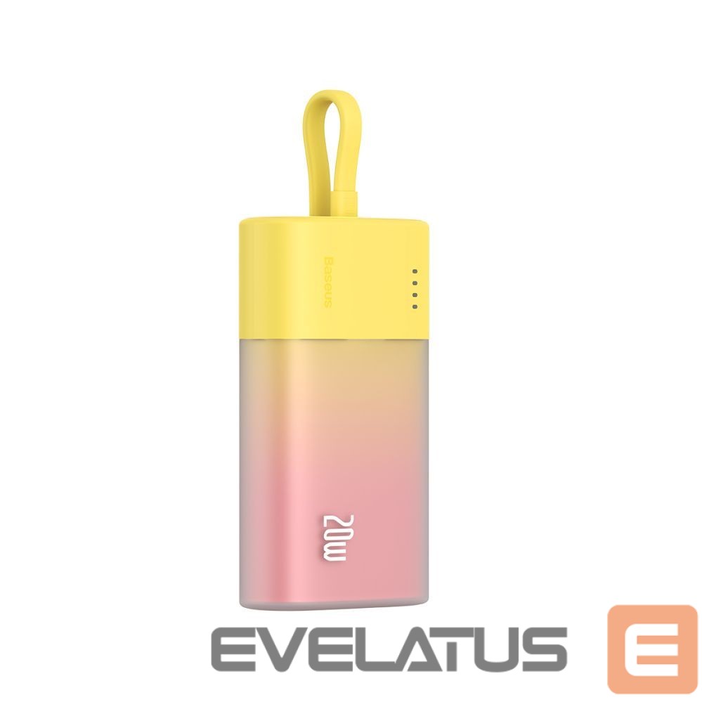 Ārējais akumulators Baseus Baseus Popsicle 5200mAh 20W Powerbank with Built-in Lightning Cable (+ White Baseus Simple USB-C - USB-C 60W/20V/3A/30cm Cable) - Yellow-Pink