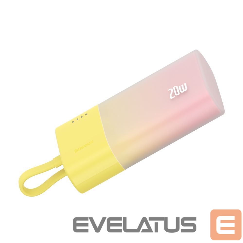 Ārējais akumulators Baseus Baseus Popsicle 5200mAh 20W Powerbank with Built-in Lightning Cable (+ White Baseus Simple USB-C - USB-C 60W/20V/3A/30cm Cable) - Yellow-Pink