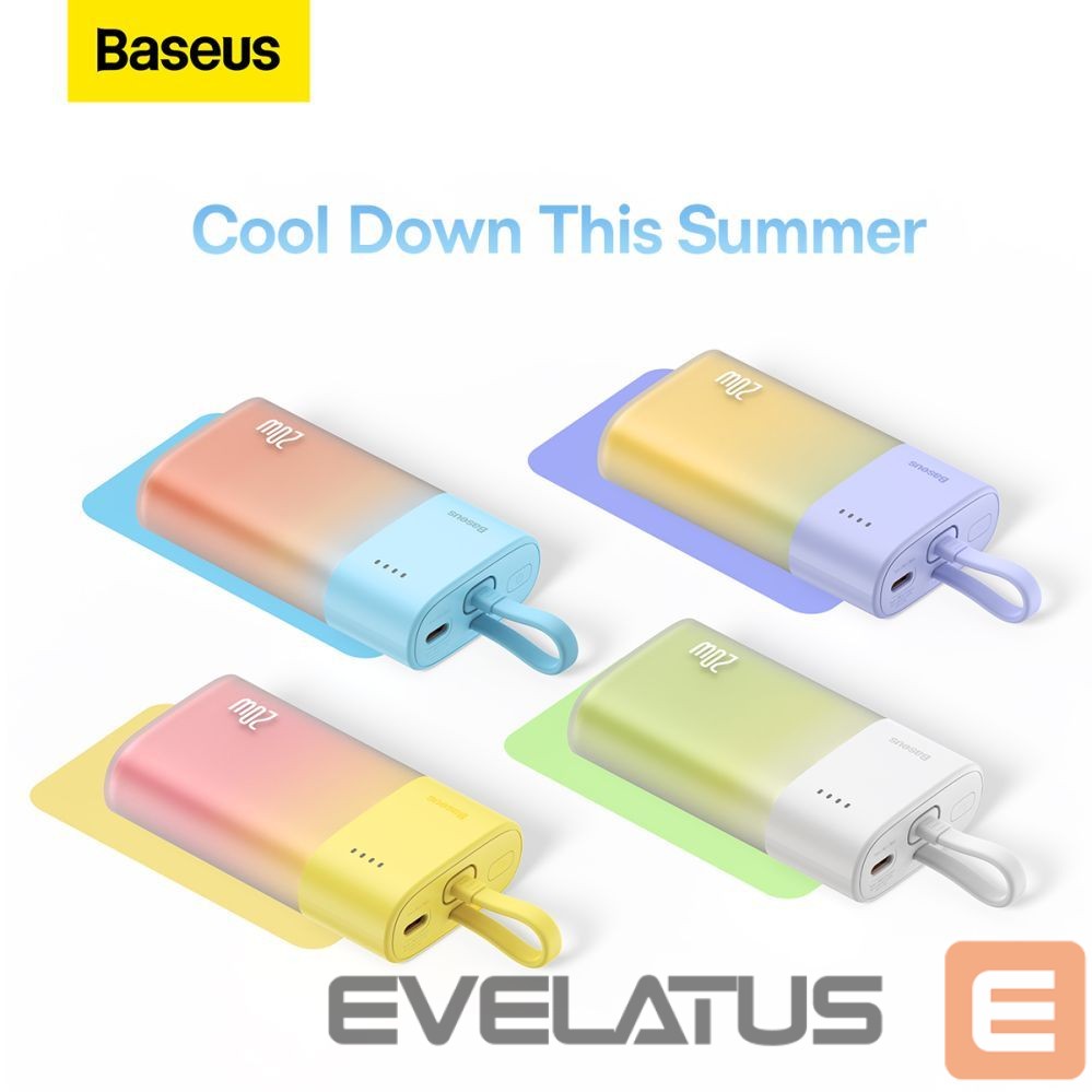 Ārējais akumulators Baseus Baseus Popsicle 5200mAh 20W Powerbank with Built-in Lightning Cable (+ White Baseus Simple USB-C - USB-C 60W/20V/3A/30cm Cable) - Yellow-Pink