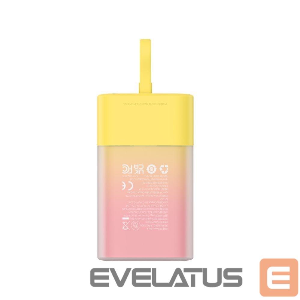 Ārējais akumulators Baseus Baseus Popsicle 5200mAh 20W Powerbank with Built-in Lightning Cable (+ White Baseus Simple USB-C - USB-C 60W/20V/3A/30cm Cable) - Yellow-Pink