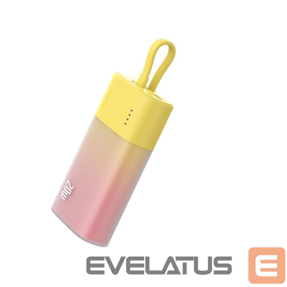 Ārējais akumulators Baseus Baseus Popsicle 5200mAh 20W Powerbank with Built-in Lightning Cable (+ White Baseus Simple USB-C - USB-C 60W/20V/3A/30cm Cable) - Yellow-Pink