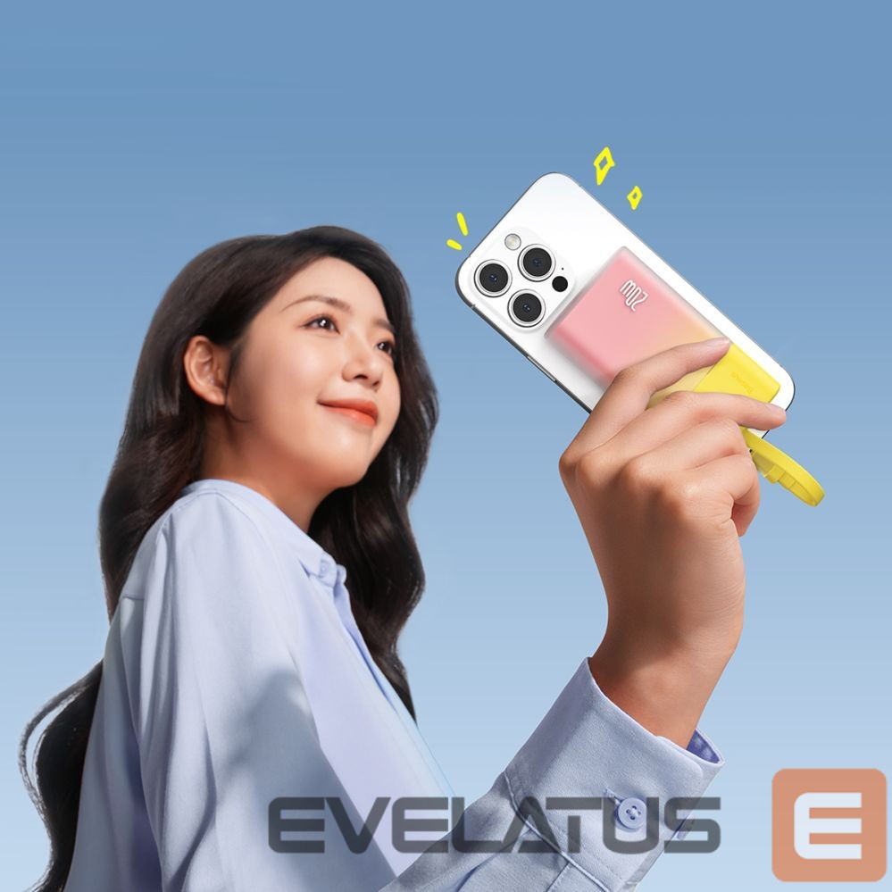Ārējais akumulators Baseus Baseus Popsicle 5200mAh 20W Powerbank with Built-in Lightning Cable (+ White Baseus Simple USB-C - USB-C 60W/20V/3A/30cm Cable) - Yellow-Pink
