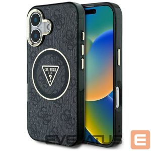 Aizmugurējais vāciņš Guess - GUESS case for IPHONE 16 compatible with MagSafe GUHMP16SHG4PRTGK (IML Metal Glitter 4G Circle Triangle) black Black
