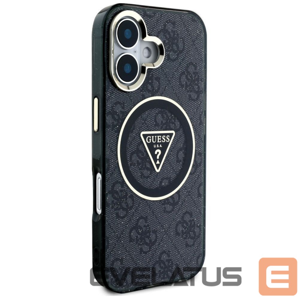 Aizmugurējais vāciņš Guess - GUESS case for IPHONE 16 compatible with MagSafe GUHMP16SHG4PRTGK (IML Metal Glitter 4G Circle Triangle) black Black